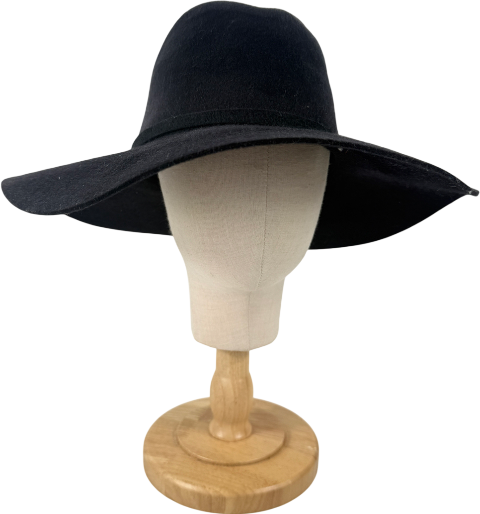 ZARA Black Wide Brim Fedora Classic Hat UK M