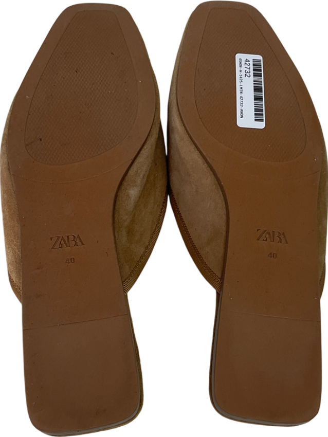 ZARA Beige Suede Bow Tie Flats UK 7 EU 40 👠
