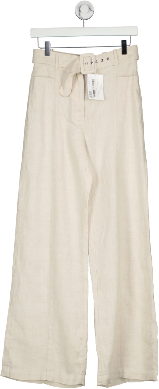 & Other Stories Beige Belted Flared Linen Trousers BNWT UK 8