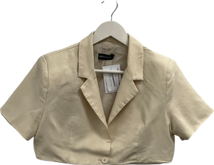 PrettyLittleThing Beige Linen Look Short Sleeve Cropped Blazer UK 10