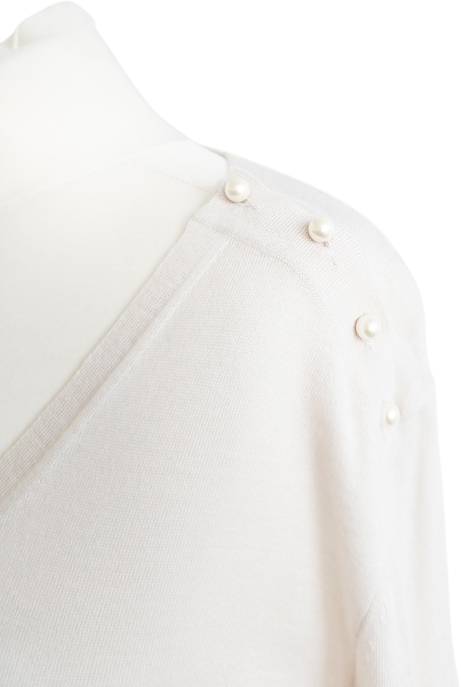 SONIA RYKIEL Cream 100% Virgin Wool Pearl Detail Jumper It42 UK M