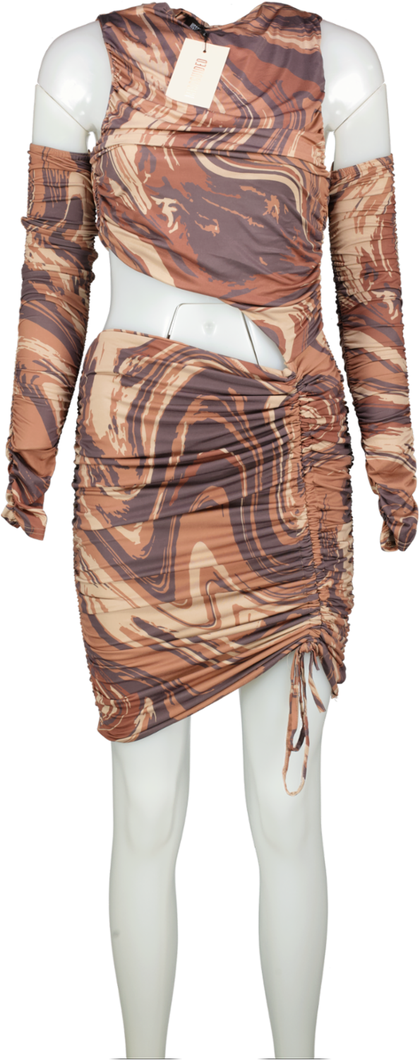 Missguided Long Sleeve Dress Brown Marble Bnwt UK 10