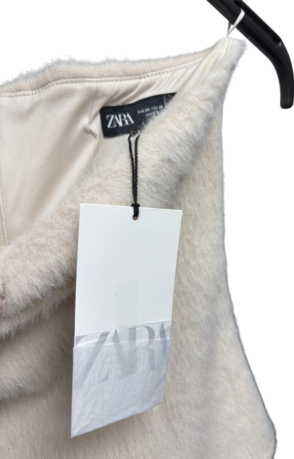 ZARA Cream Faux Fur Bandeau Top UK XS