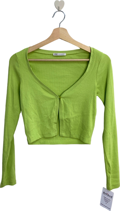 Zara Green Ribbed Cardigan UK 8