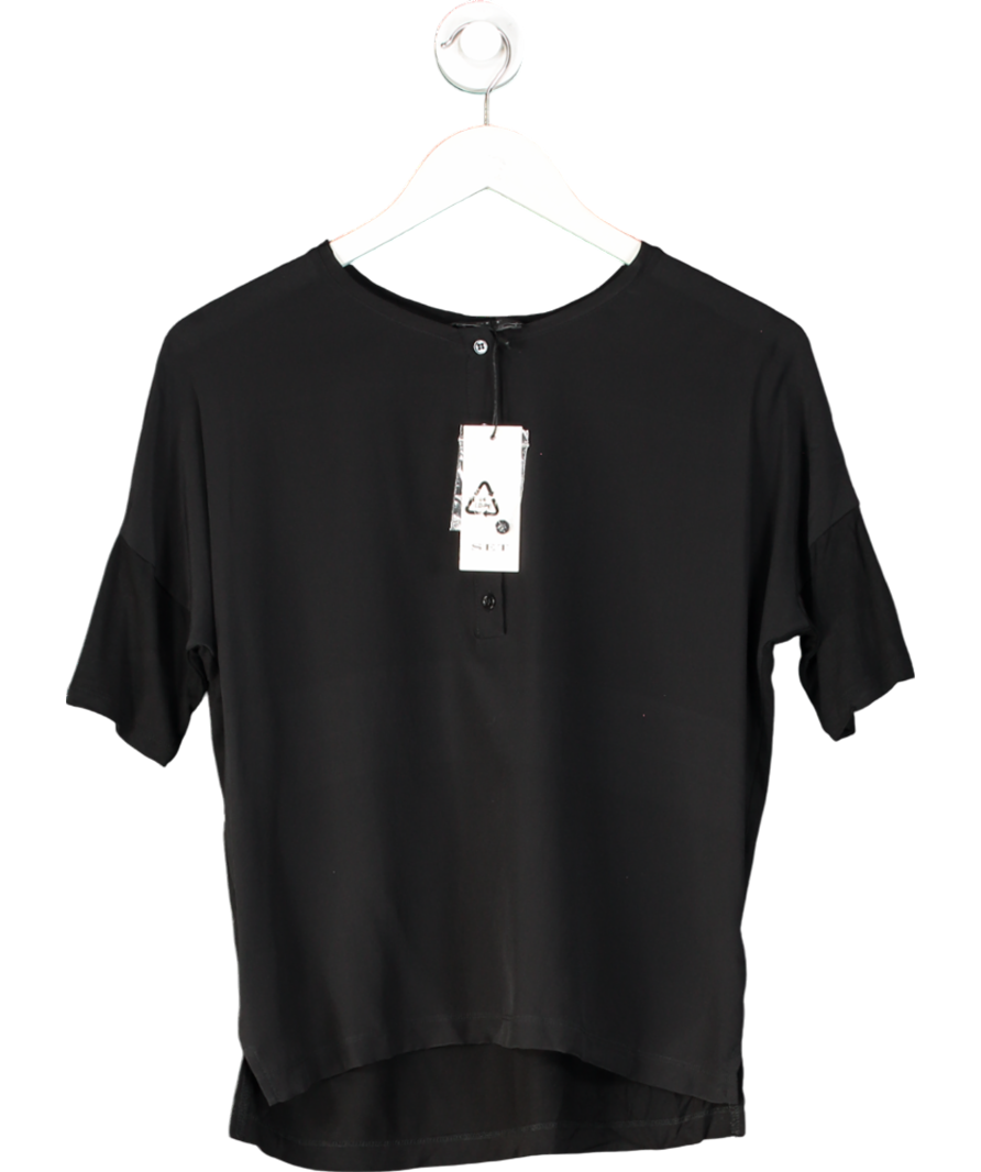 Set Black Zoey 100% Silk Button T-shirt UK 8