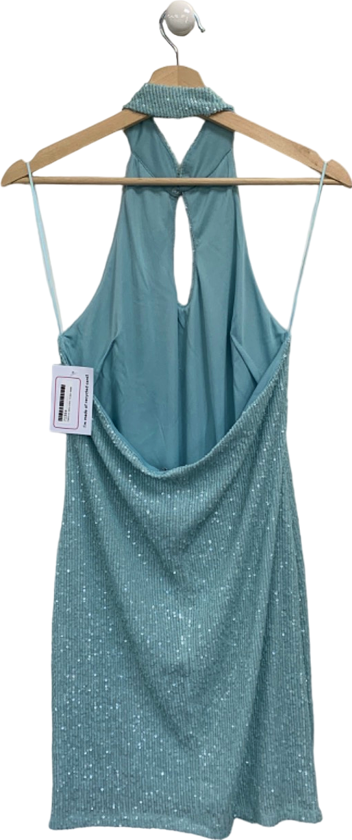 Blue Sequin Halter Neck Dress UK 14