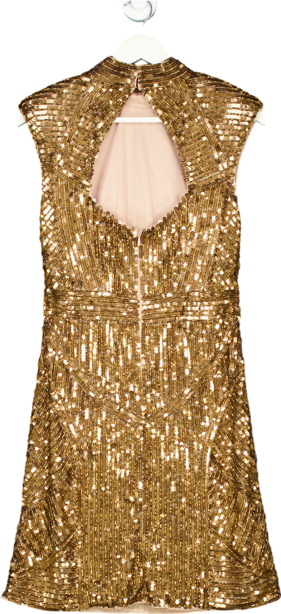 Karen Millen Gold Embellished Strong Shoulder Dress UK 12