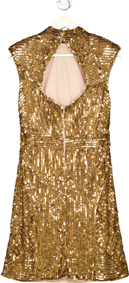 Karen Millen Gold Embellished Strong Shoulder Dress UK 12