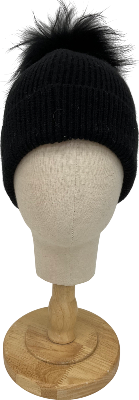 Black Pom Pom Beanie Hat One Size