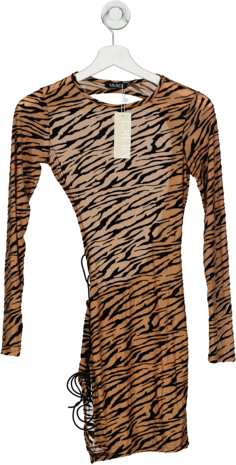 MURCI Brown Tiger Mesh Mini Dress UK 8