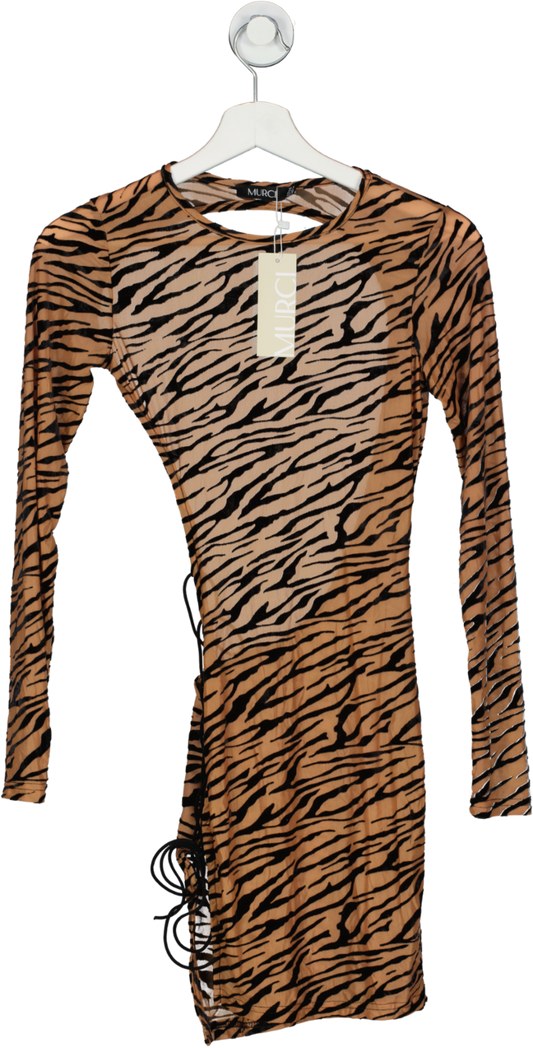MURCI Brown Tiger Mesh Mini Dress UK 8