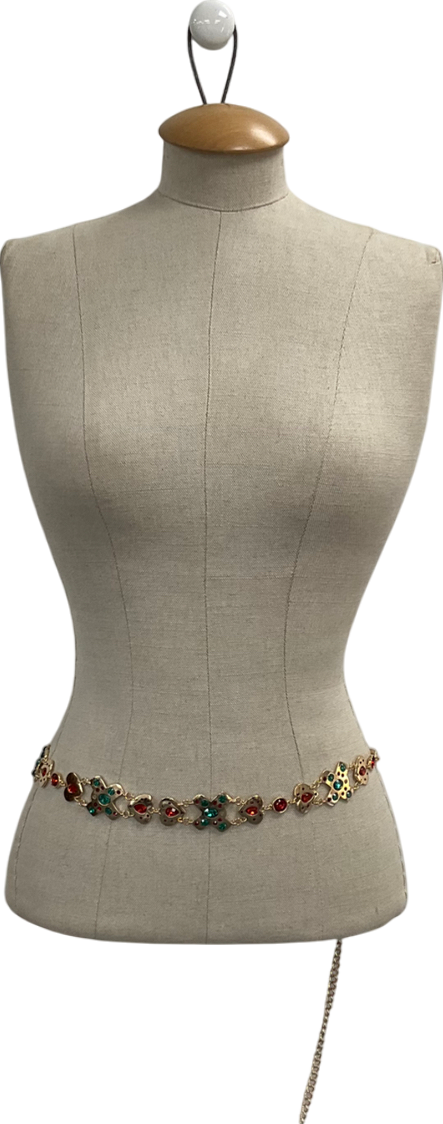 Metallic Cross Heart Jewelled Chain Belt One Size