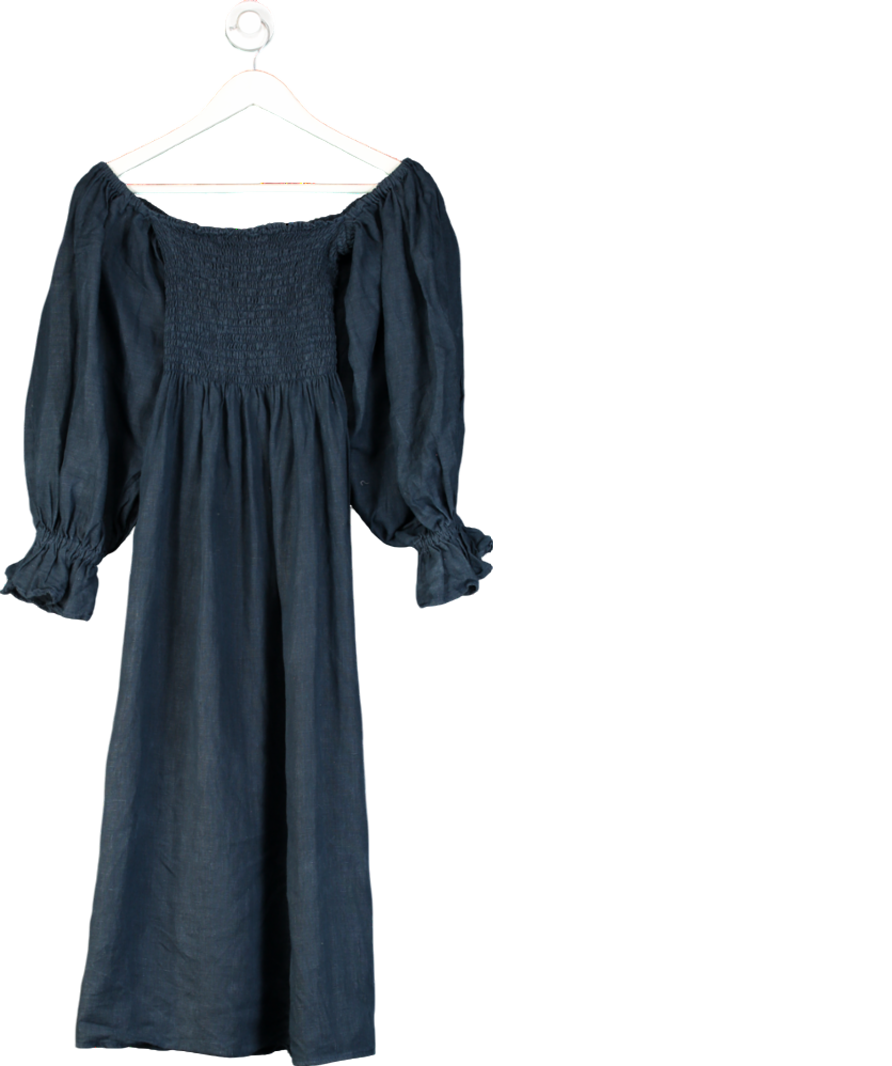 Sleeper Atlanta 100% Linen Midi Dress in Navy UK S