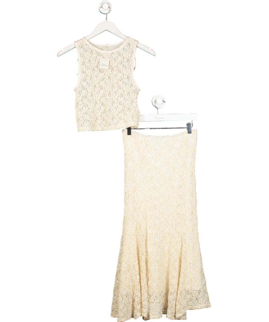 Free People Cream 2-piece Crinkle Lace Skirt And Top Set UK S