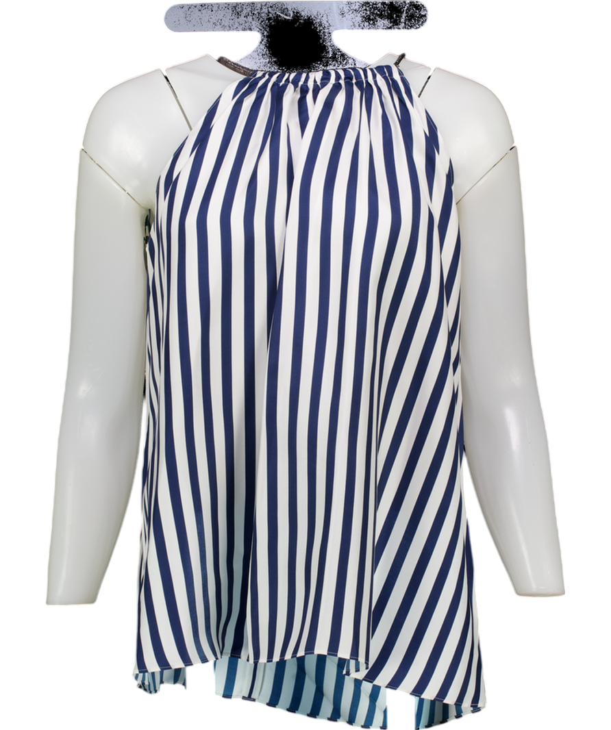 Lily Silk Blue Silk Twill Halter Neck Top UK S