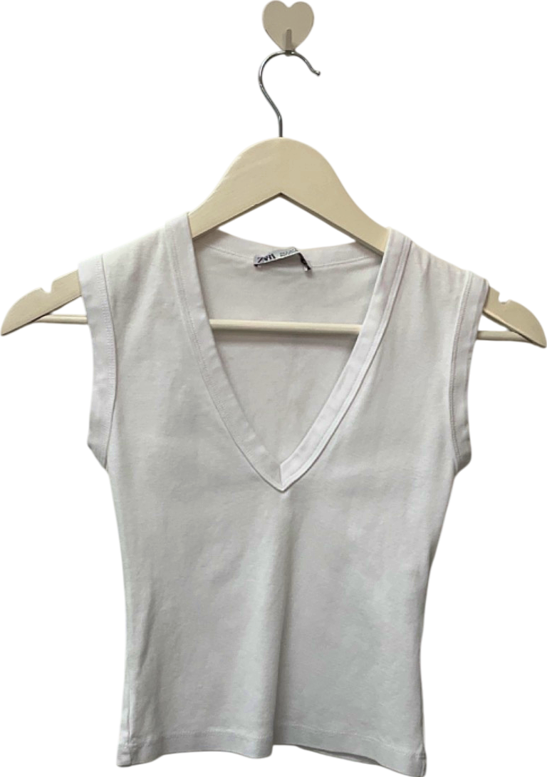 Zara White V-Neck Sleeveless Top UK S