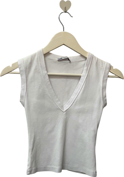 Zara White V-Neck Sleeveless Top UK S