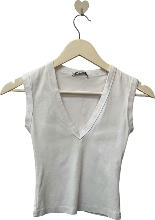 Zara White V-Neck Sleeveless Top UK S