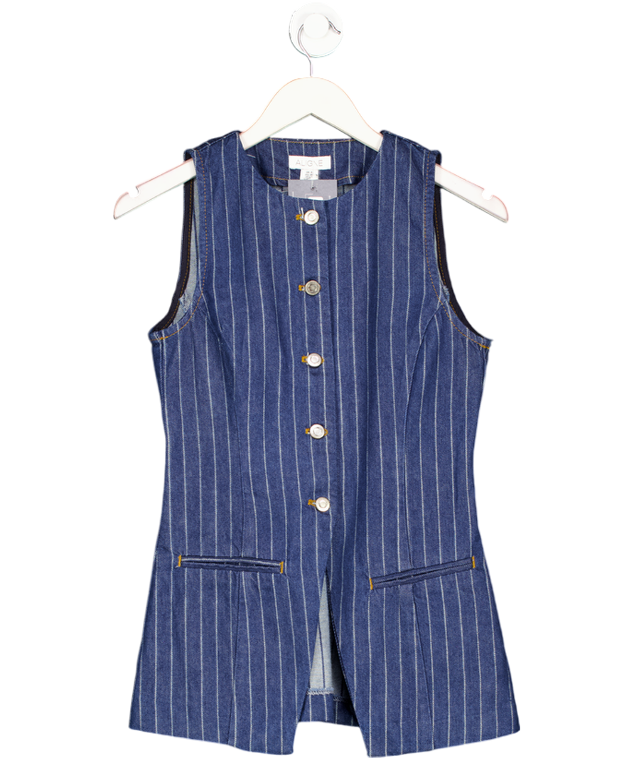 Aligne Blue Leo Denim Pinstripe Waistcoat UK 8
