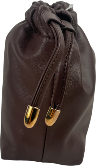 Anthropologie Chocolate Brown genuine Leather Drawstring Clutch Bag