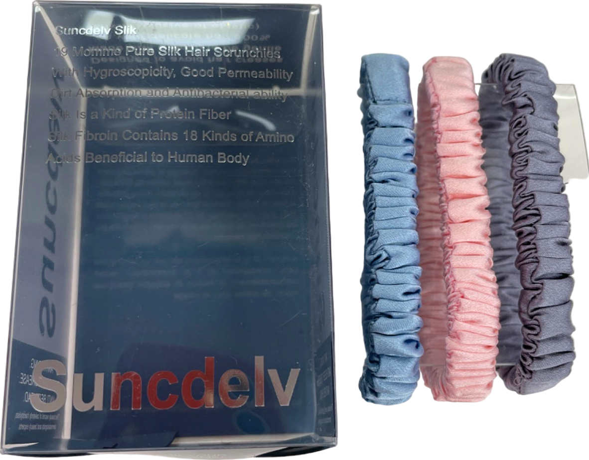 .Silk Pink/Blue/Grey Pure 100% Silk Hair Scrunchies Set of 3