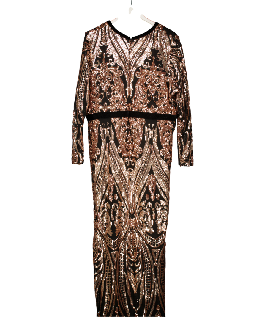 Goddiva Metallic Embroidered Sequin & Mesh Maxi Dress UK 26