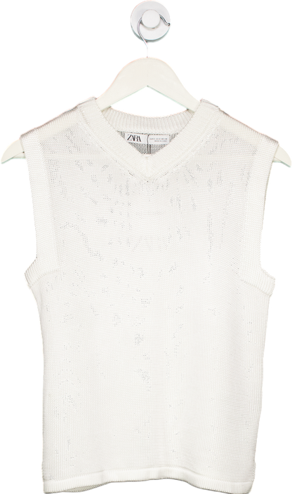 Zara White Sleeveless Knit Top UK S