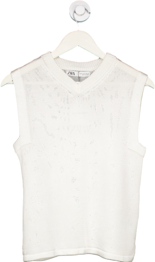 Zara White Sleeveless Knit Top UK S