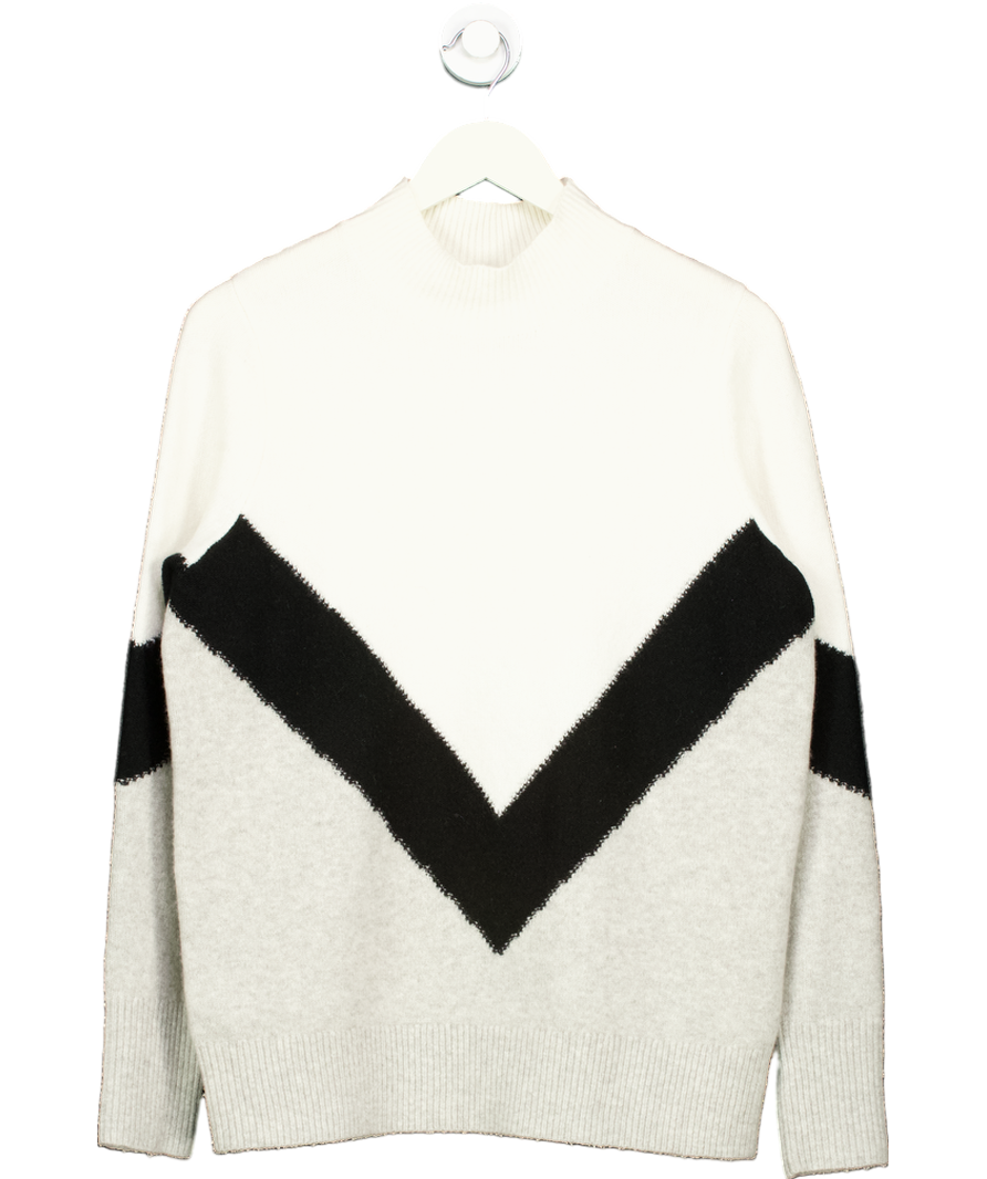 REISS White Wool Blend Colourblock Jumper UK M