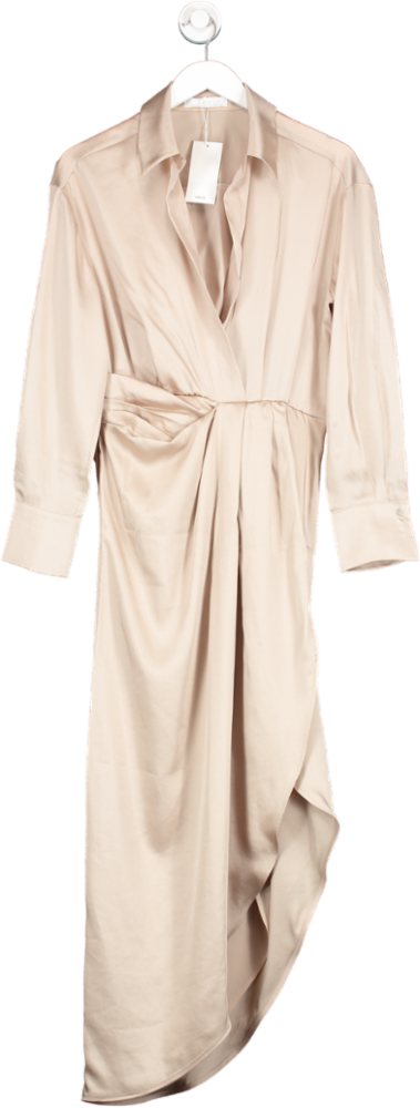 MANGO Nude Side Slit Satin Dress BNWT UK 10