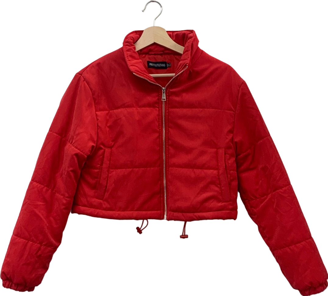 PrettyLittleThing Red Puffer Jacket UK 4