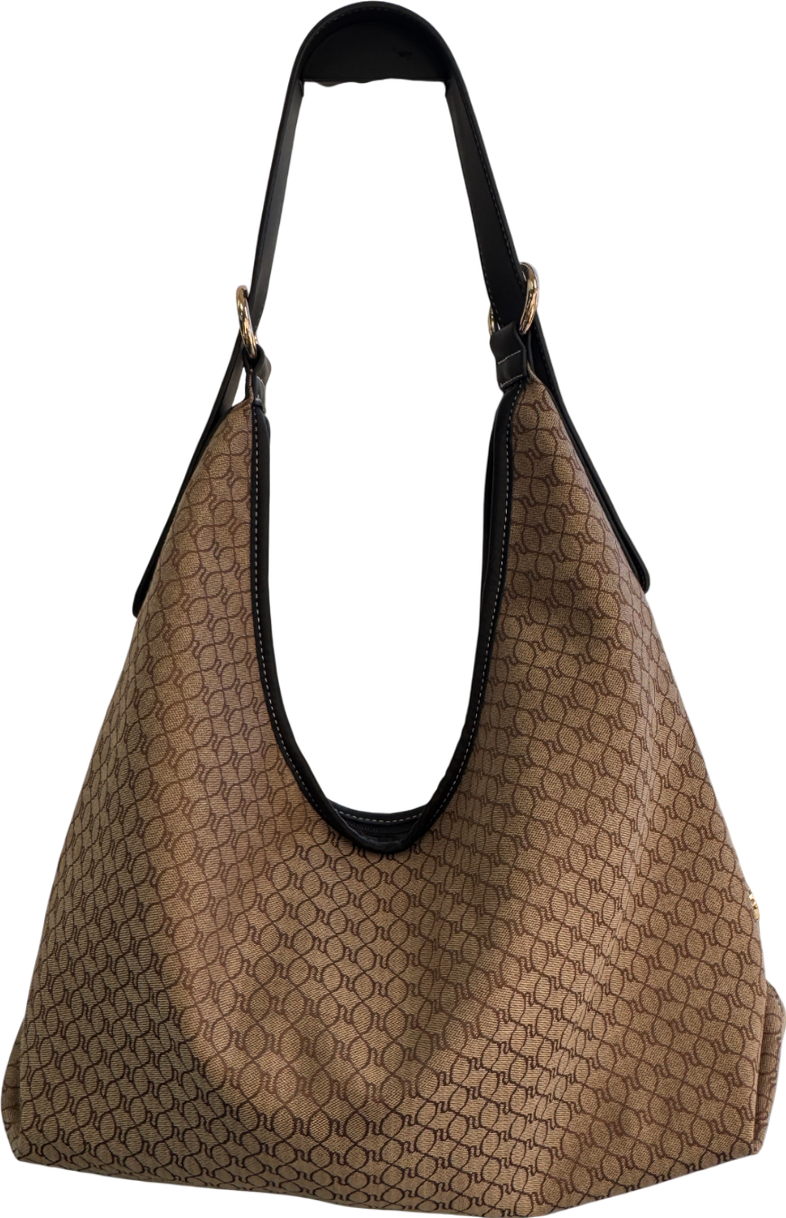 River Island Brown Monogram Slouch Shoulder Bag