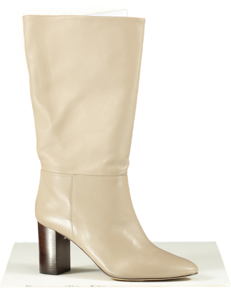 LK Bennett Beige Taupe Brogan Knee-high Leather Heeled Boots UK 8 EU 41 👠