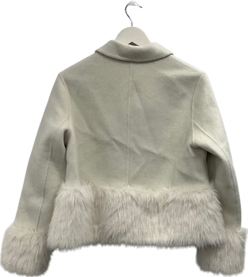 Shein Cream Faux Fur Trimmed Jacket UK S