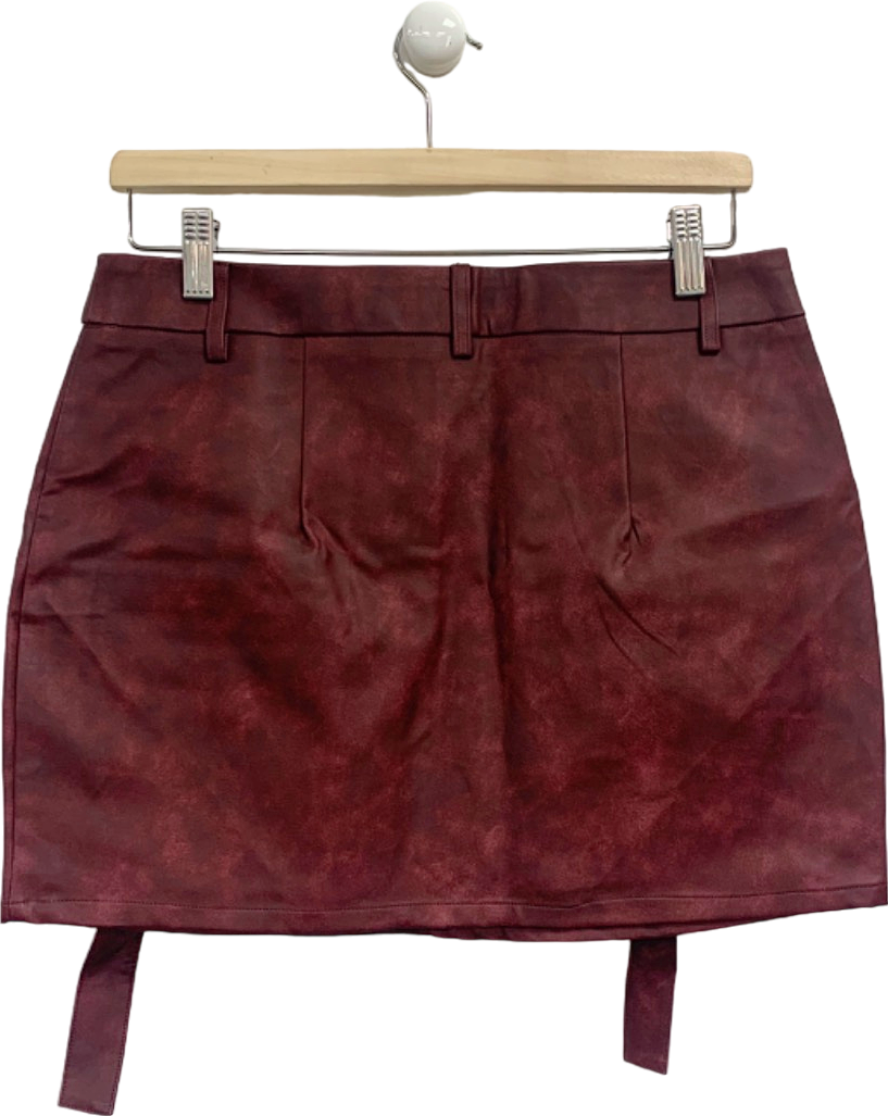 Pretty Little Thing Oxblood Washed Faux Leather Pocket Cargo Mini Skirt UK 10