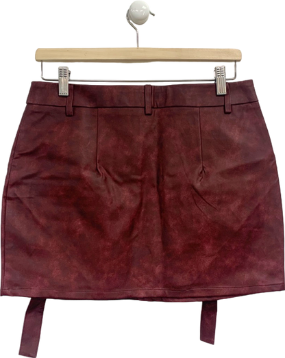 Pretty Little Thing Oxblood Washed Faux Leather Pocket Cargo Mini Skirt UK 10