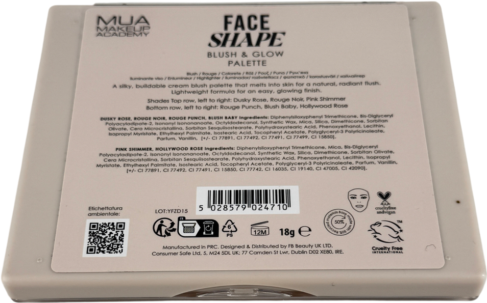MUA Face Shape Palette, Blush & Glow, 6 Cream Shades | Blusher & Highlighter Palette, Buildable & Blendable Formula With Vitamin E For Face, Eyes & Cheeks, Vegan & Cruelty Free 18g
