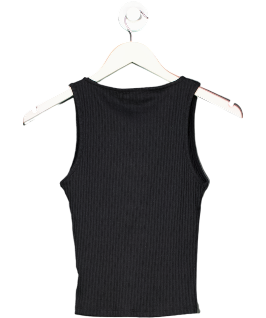 New Look Black Ribbed Pointelle Effect Tie Front Vest UK 6