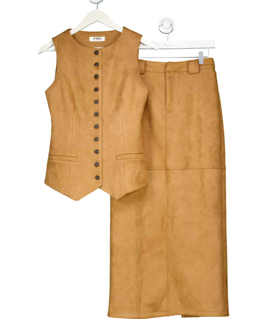 4th & Reckless Beige Faux Suede Top And Maxi Skirt UK 6