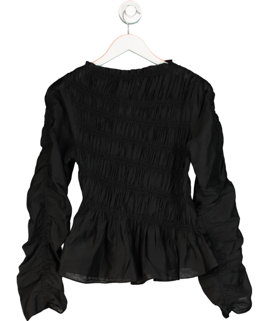 & Other Stories Black Smocked Ruched Long Sleeve Top UK S