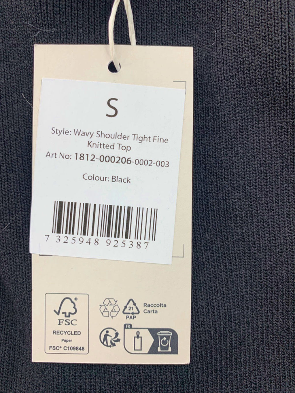 NA-KD Black Wavy Shoulder Tight Fine Knitted Top UK S