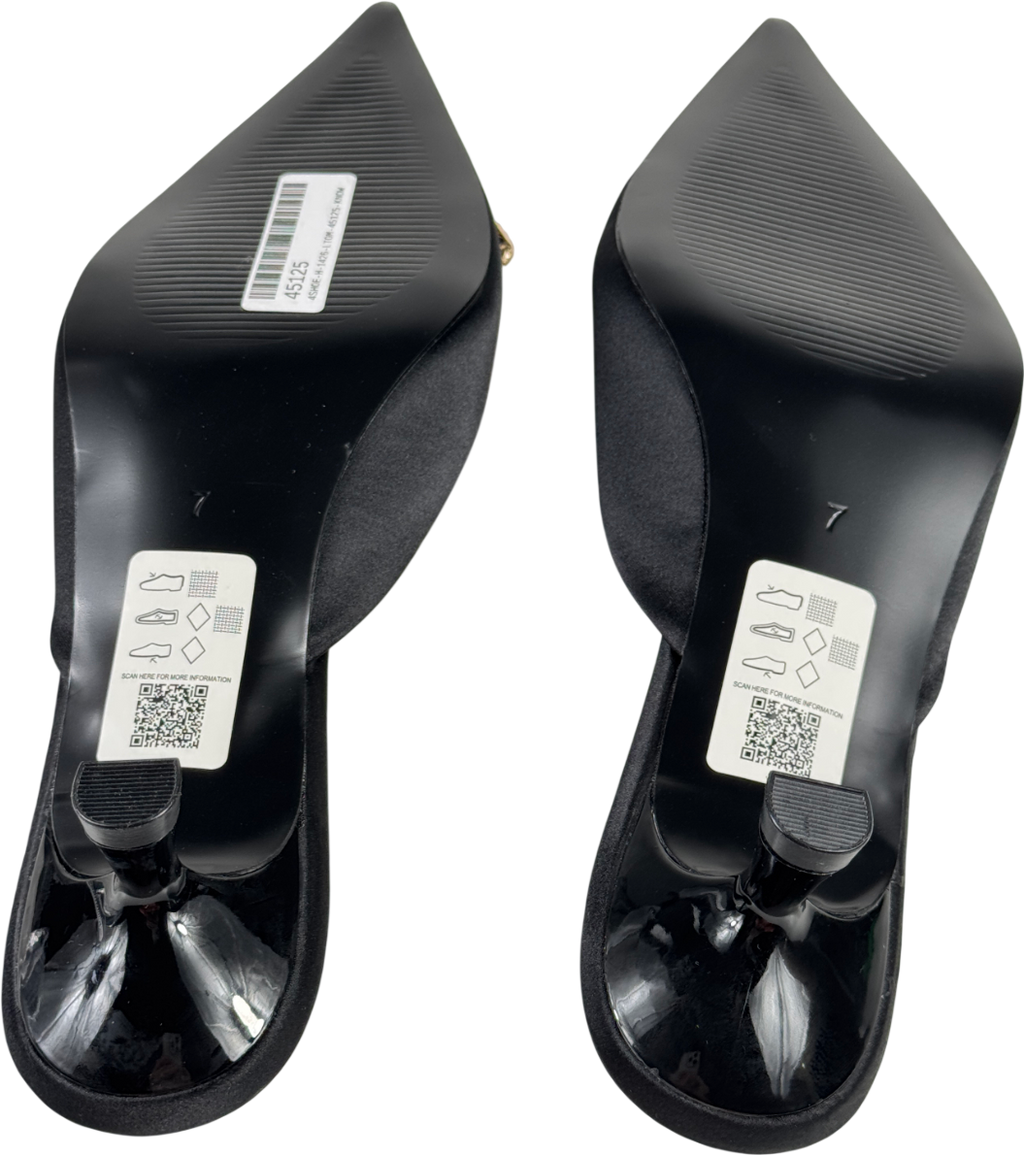 ASOS Design Savvy Flower Trim Detail Mid Heel Mules In Black Satin UK 7 EU 40 👠