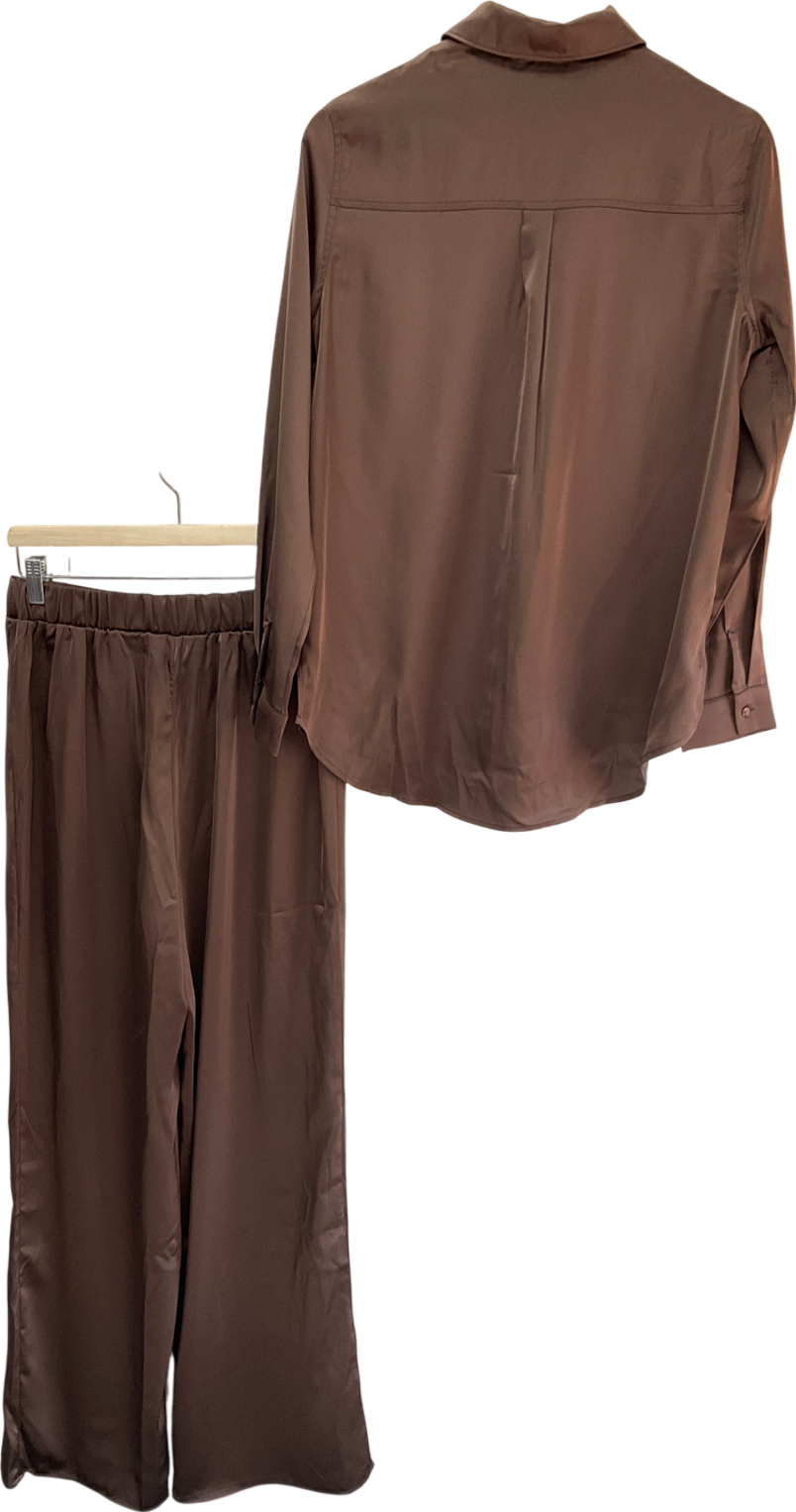 Fashion Nova Brown Satin Pyjamas Set UK S