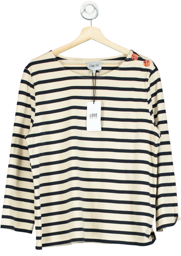 LOVE Navy/White Striped Boat Neck Top UK L