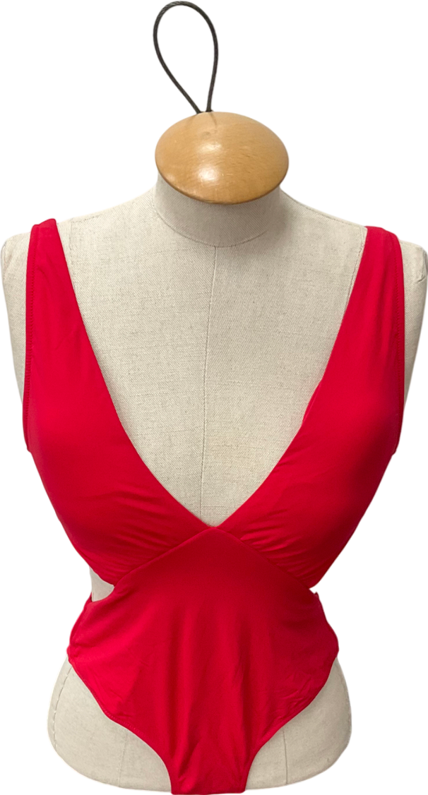 Melissa Odabash Red Over The Shoulder V-neck Cut Out Swimsuit UK S/M