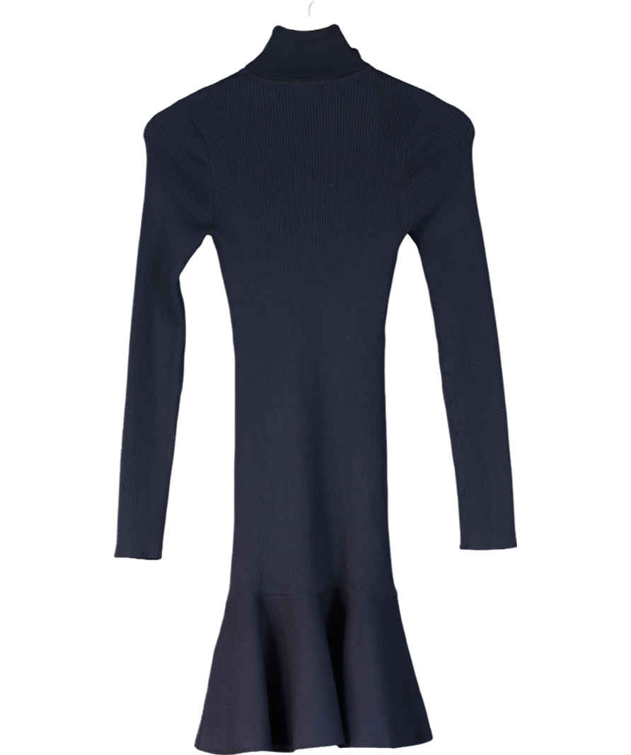 Karen Millen Blue Viscose Blend Knit Roll Neck Belted Flippy Hem Mini Dress UK XS