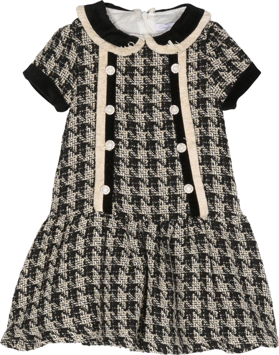 Patachou Black Houndstooth Tweed Dress With Pearl Buttons 5 Years