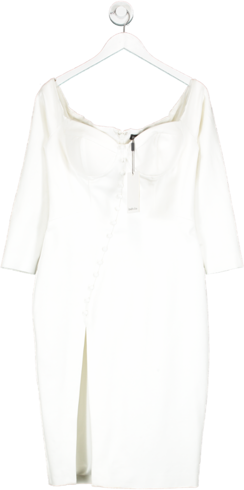 Lavish Alice White Off The Shoulder Buttoned Midi Dress UK 14