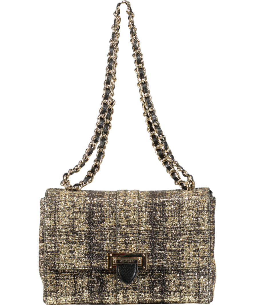 Aspinal Of London Black / Gold Glitter Tweed Large Lottie Bag