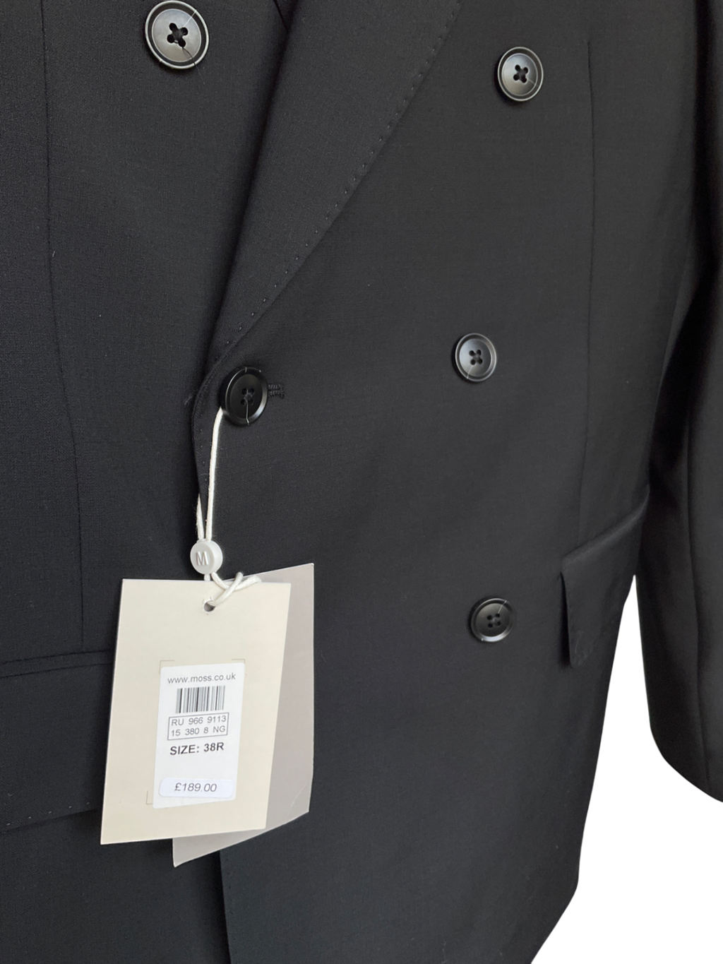 moss Tailored Fit Black Performance Suit UK 38" CHEST